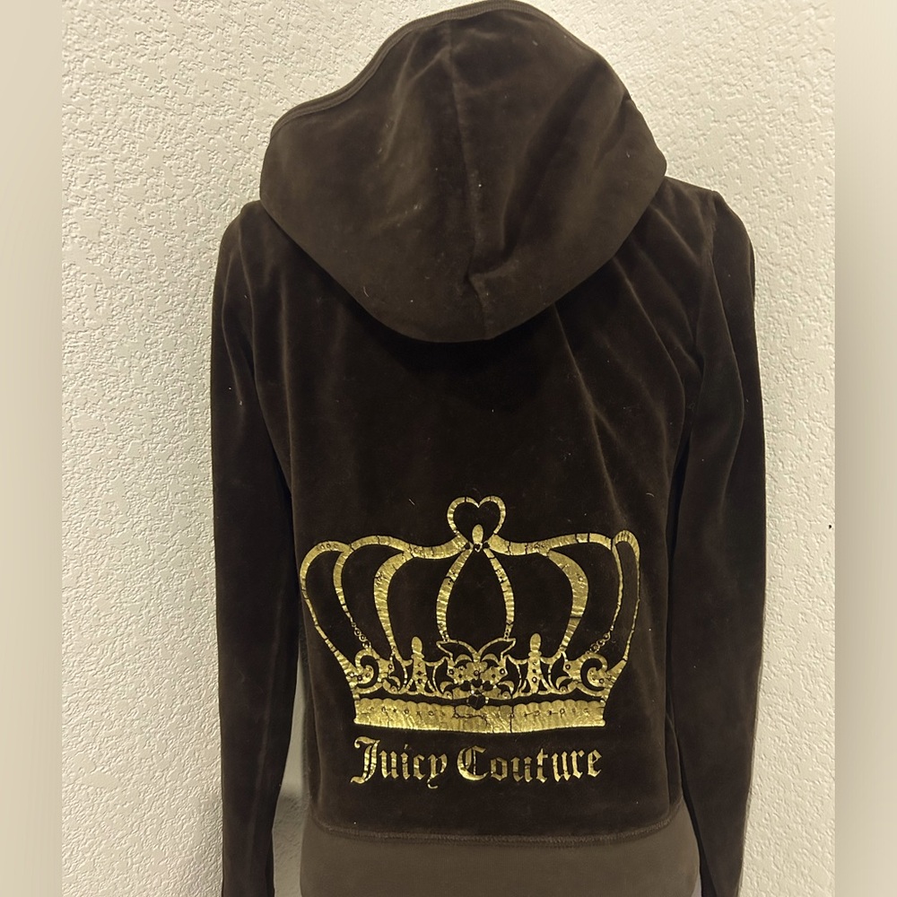 Vintage Dark Brown Juicy Couture Gold Bling Zip-Up Hoodie Jumpsuit